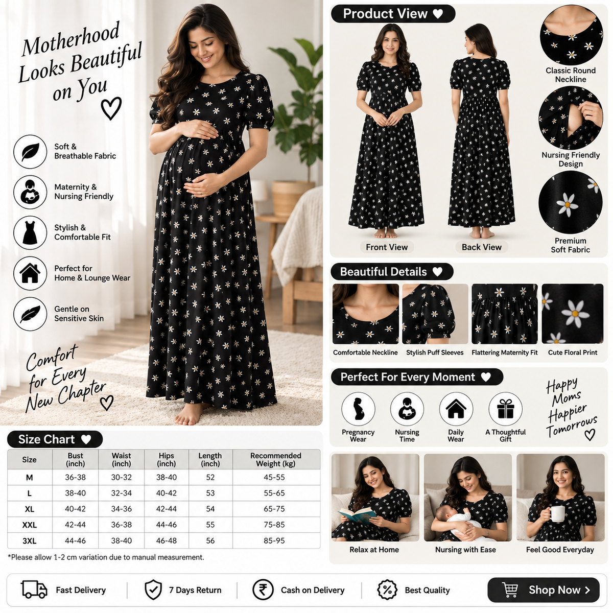Women's Zipless Maternity Feeding Dress