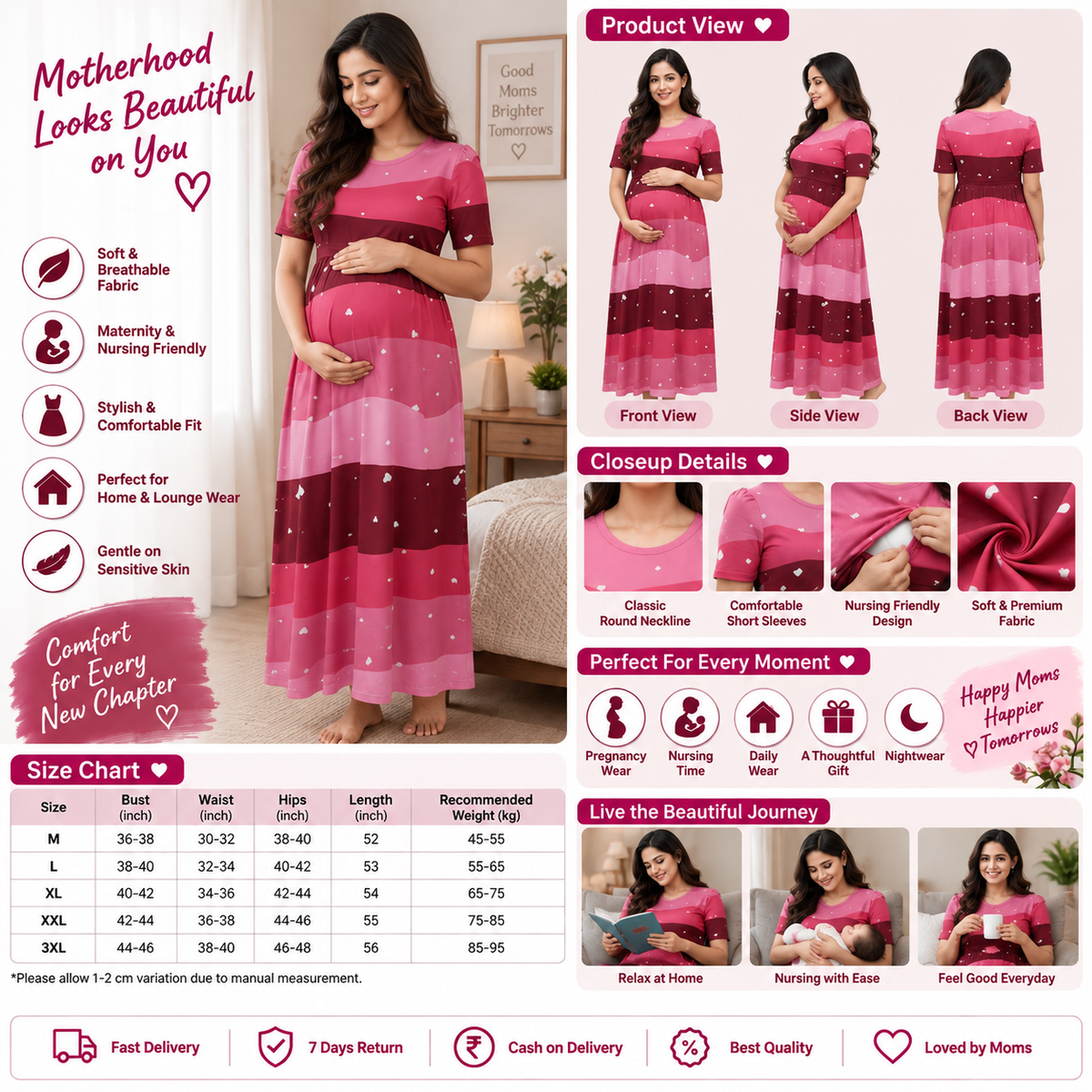 Women's Maternity Feeding Zipless Night Dress