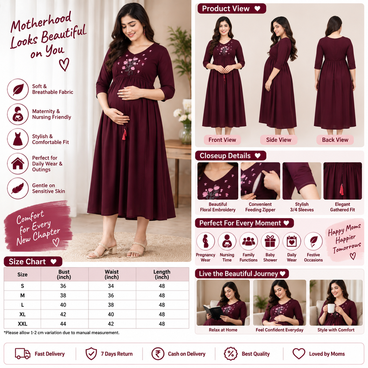 Maternity Feeding Anarkali Kurti with Zipper