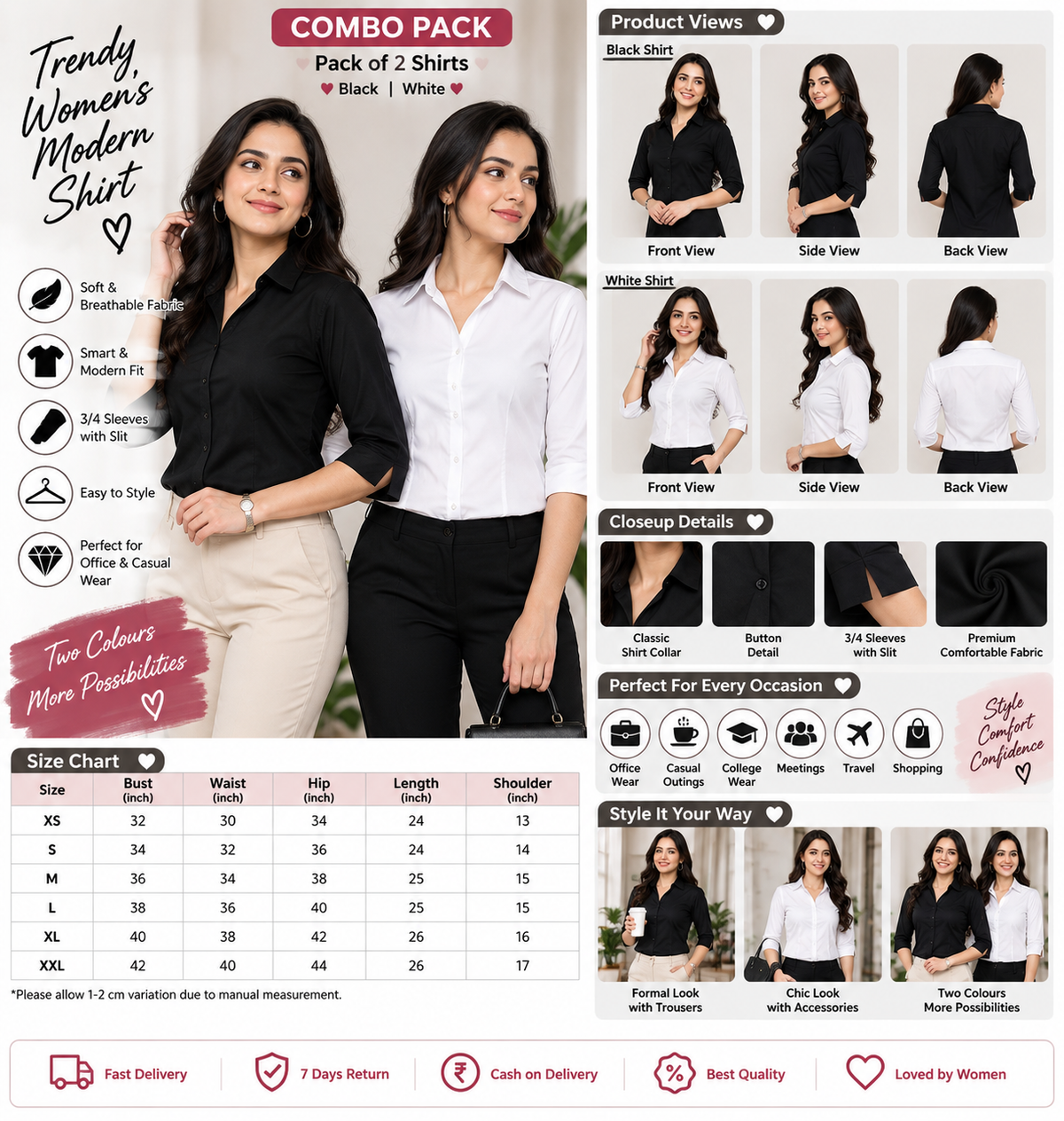 Women's Modern Shirt Combo – Pack of 2
