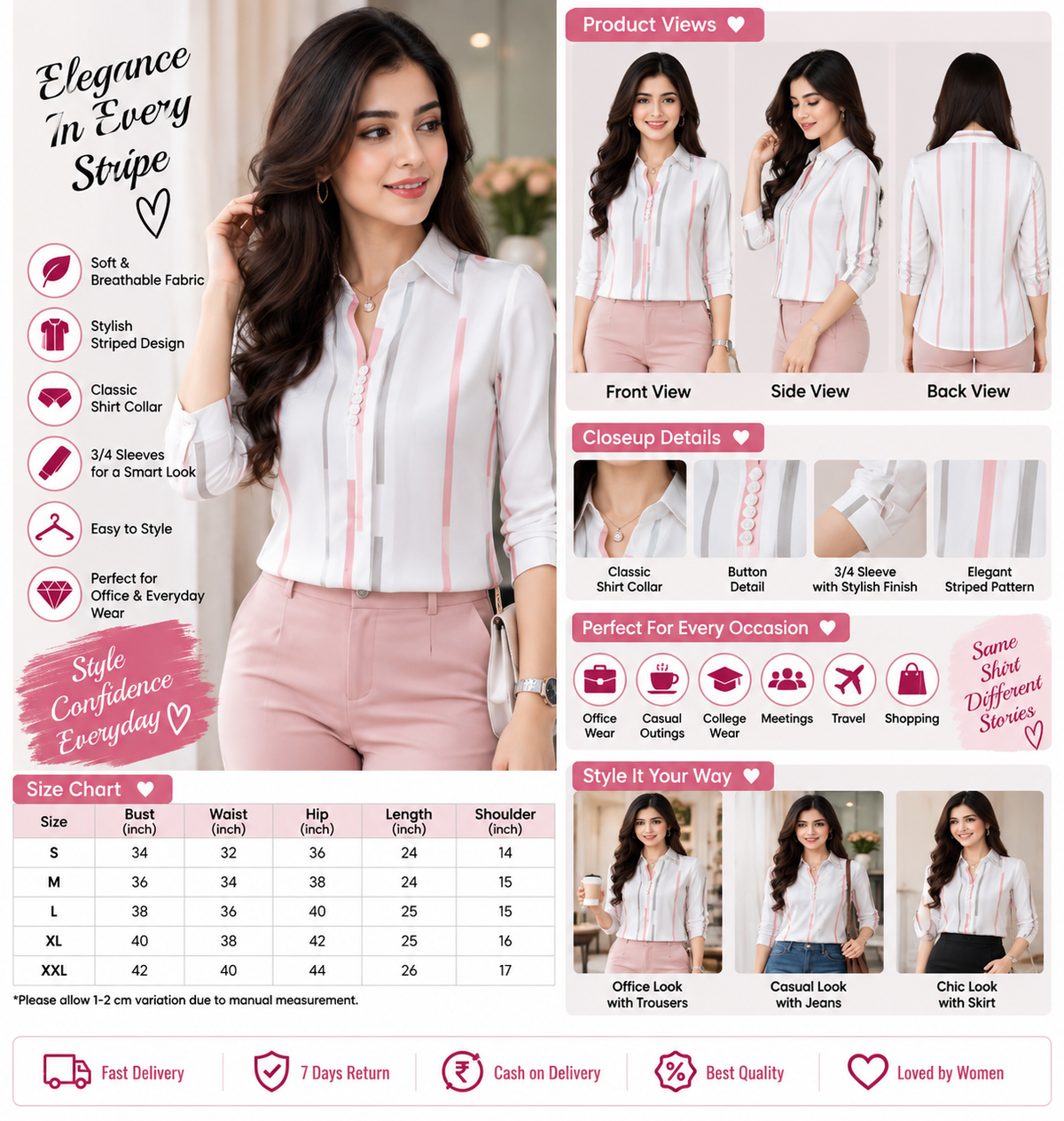 Women's Elegant Striped Formal Shirt