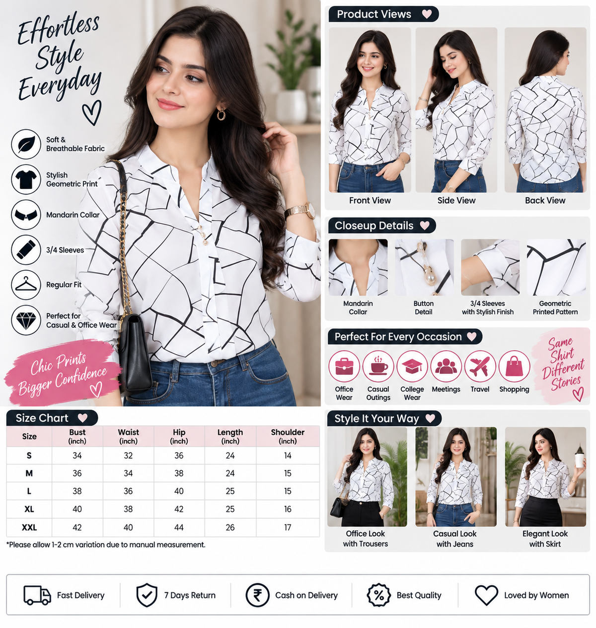 Women's White Printed Fancy Shirt