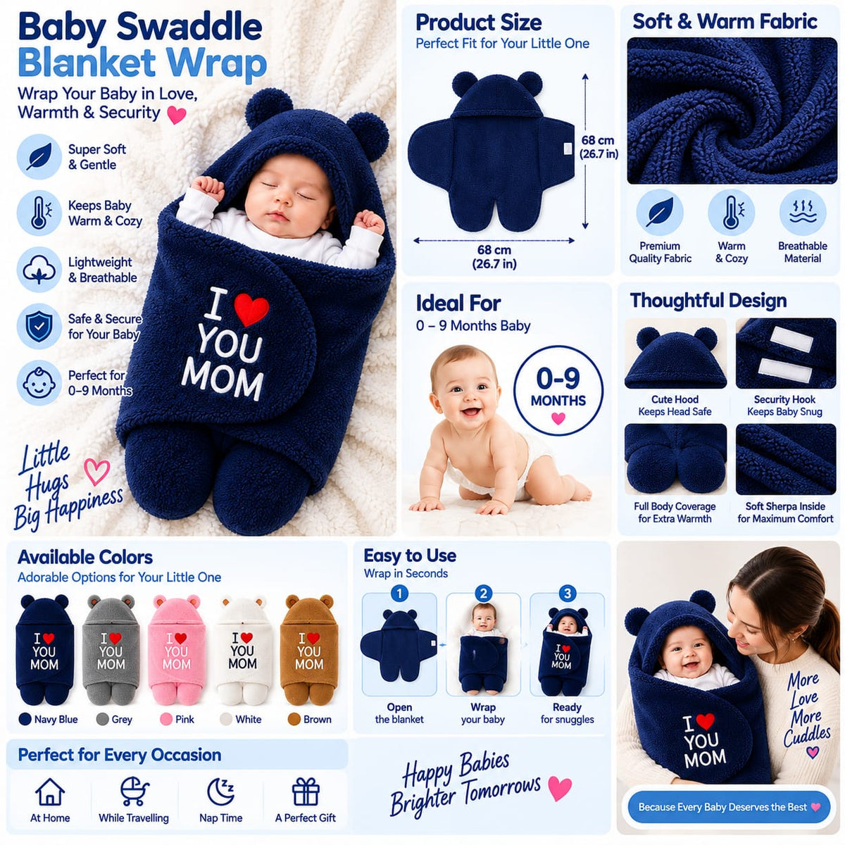 Baby Swaddle Blanket Wrap – Soft &amp; Warm Hooded Baby Wrap