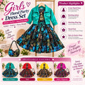 Girls Floral Party Dress Set – Dress + Jacket + Matching Sling Bag