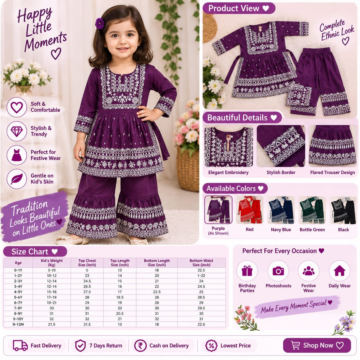 Little Princess Girls Ethnic Kurti & Palazzo Set – Festive Wear