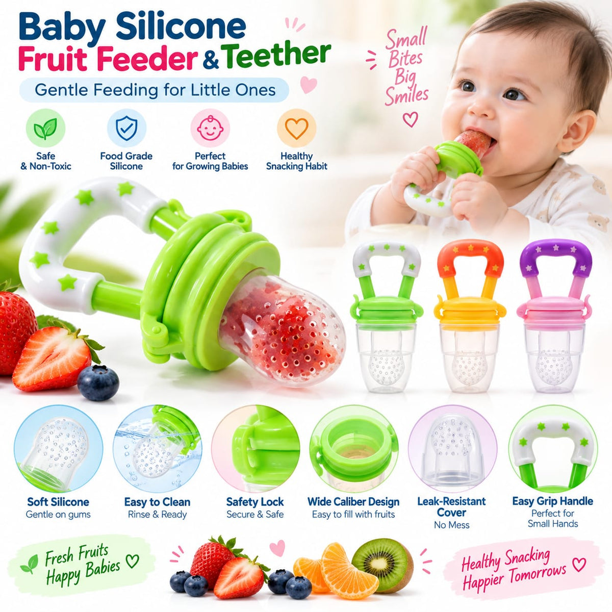 Baby Silicone Fruit Feeder & Teether | Fresh Fruit Feeder for Babies