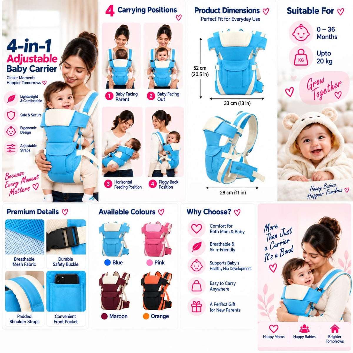 4-in-1 Adjustable Baby Carrier | Ergonomic Multi-Position Baby Carrier