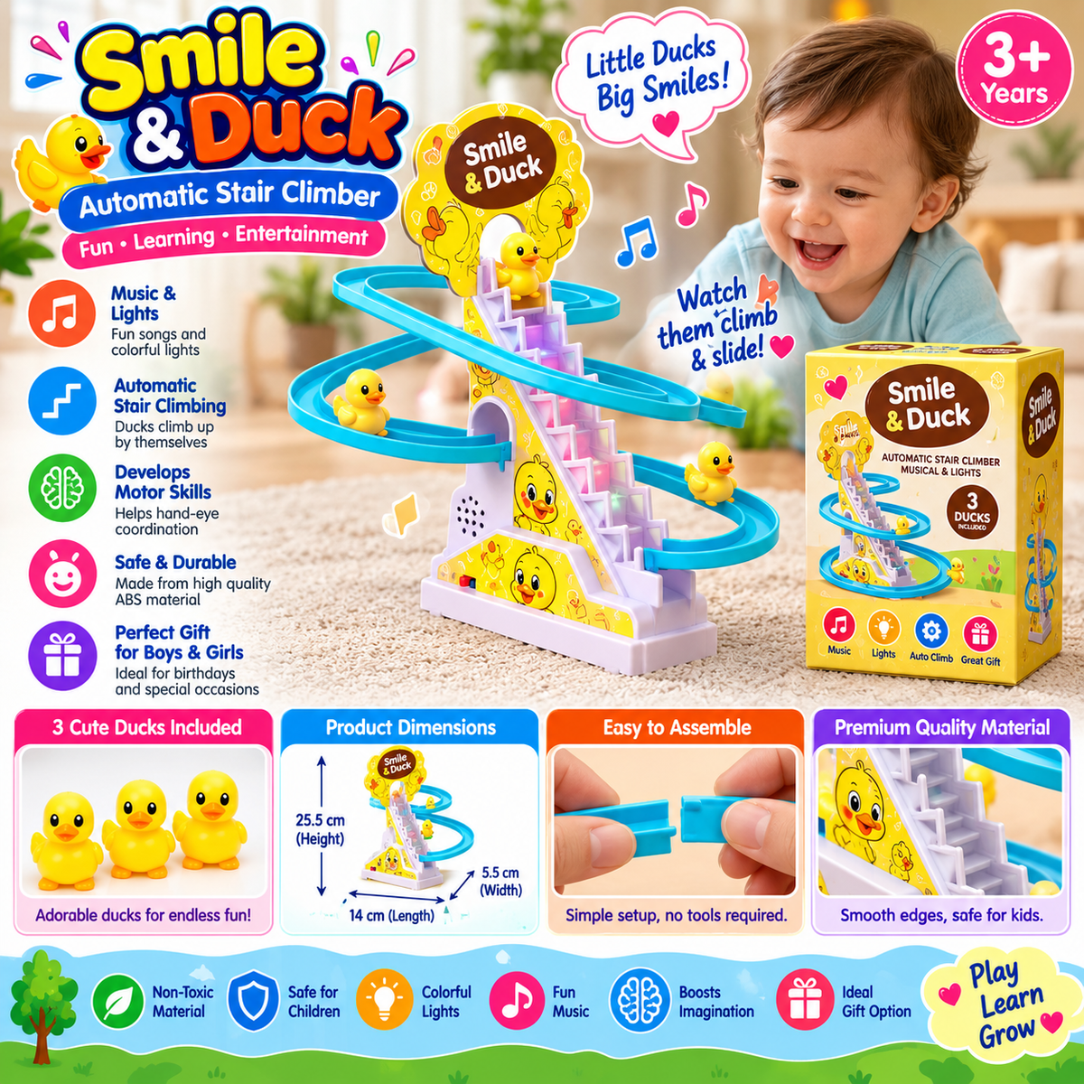 Smile & Duck Automatic Stair Climber – Fun, Music & Lights