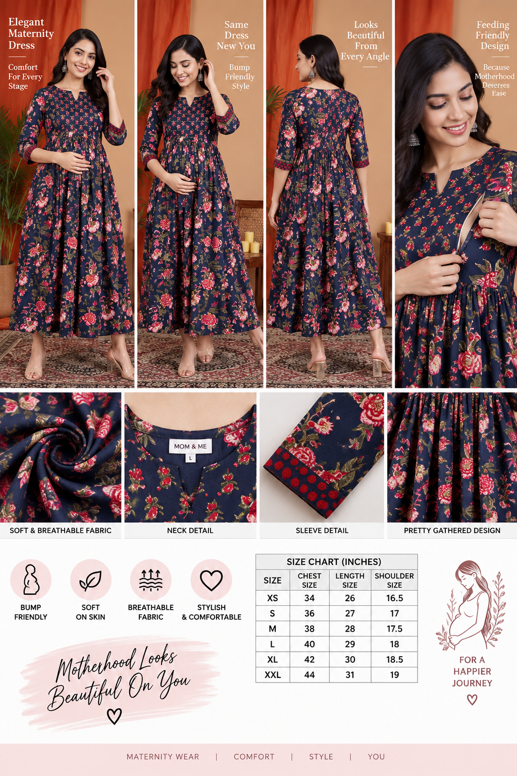 Elegant Floral Maternity Dress for Women | Feeding Friendly & Bump Friendly