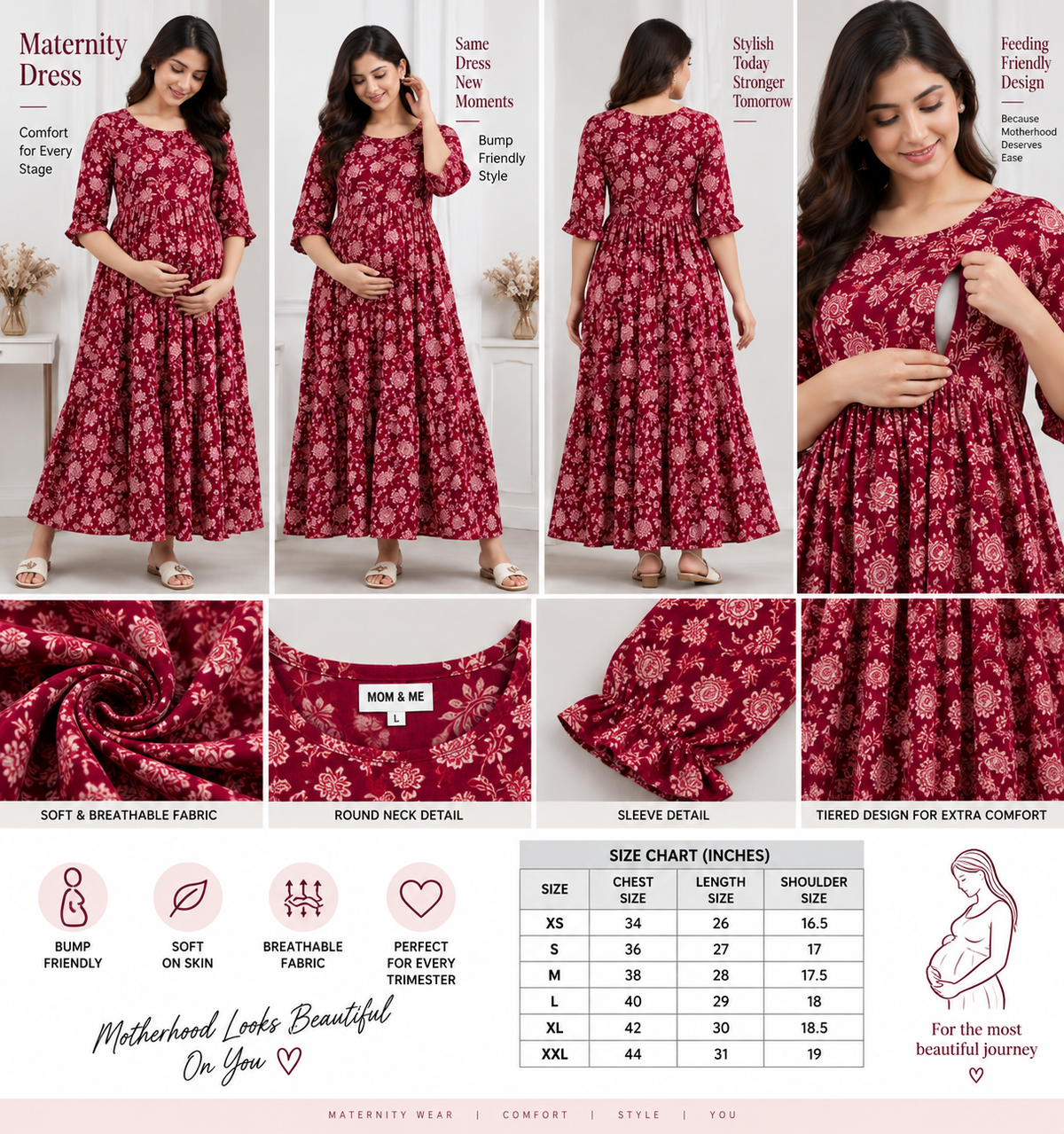 Floral Printed Maternity Dress for Women | Feeding Friendly & Bump Friendly
