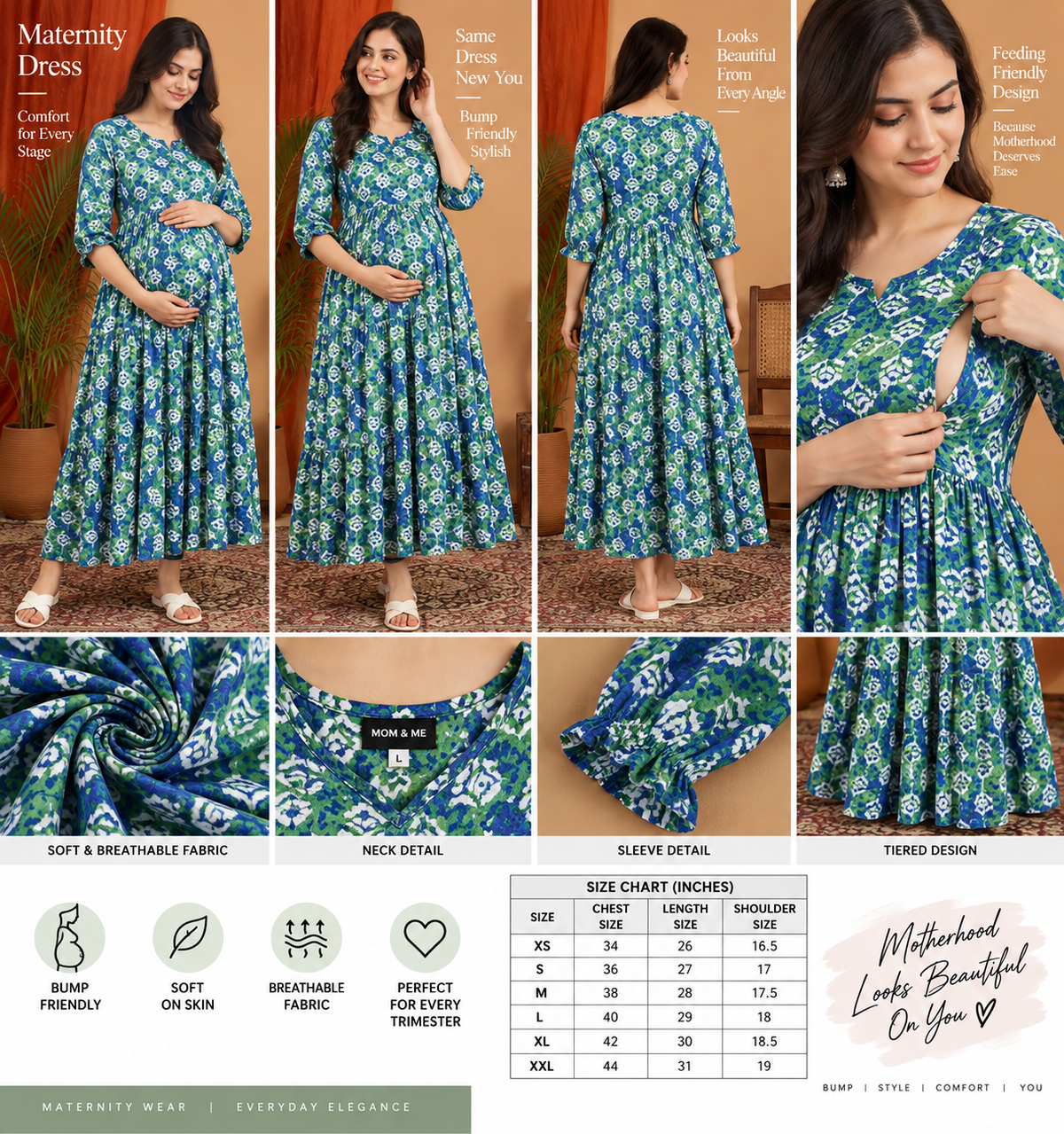 Printed Maternity Dress for Women | Feeding Friendly, Bump Friendly & Comfortable